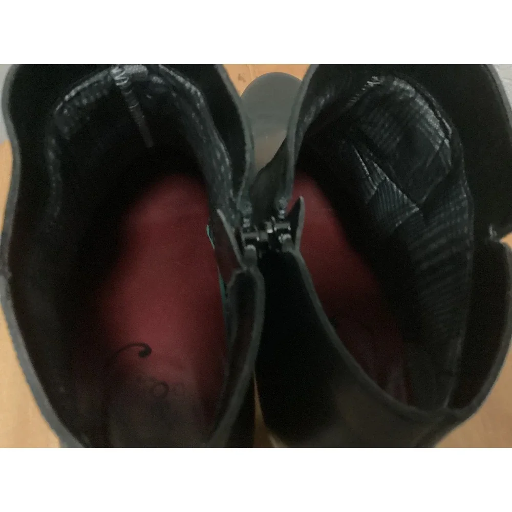 Abeo Jackie Ankle Booties Womens 10 N Black Leather Suede‎ Side Zip Block Heel